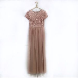 Adrianna Papell Blush Sequin Long Dress